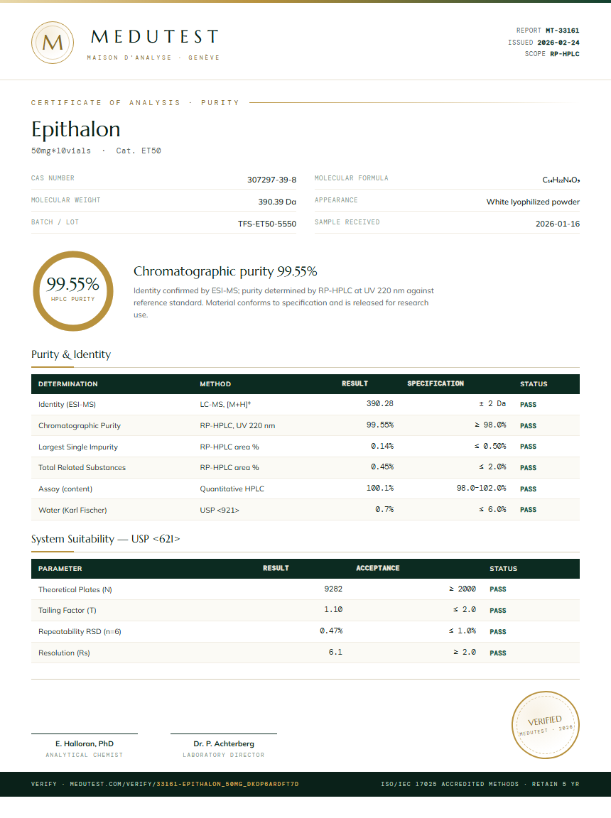 Epithalon Purity Test Report by Medutest